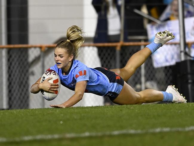 Speedster Indie Bostock scores a try for NSW. Picture: NRL Photos/Gregg Porteous