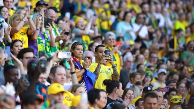 Matildas Fans pack into the FIFA Womens World Cup Quarter final match between Australia and France at Brisbane Stadium. Picture Lachie Millard