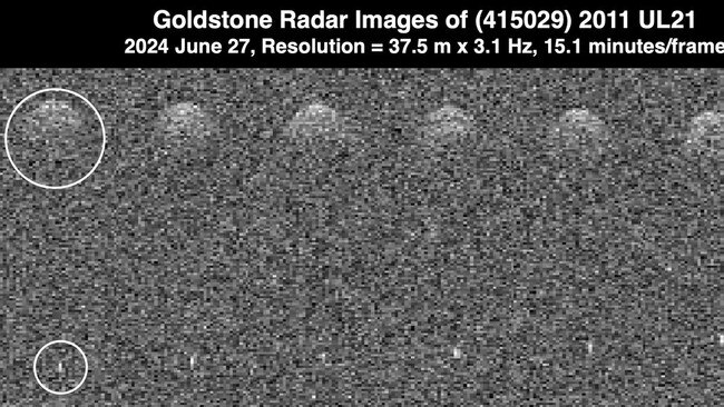 Radar images of 2011 UL21 passing Earth show the asteroid, and its small moon. Picture: NASA