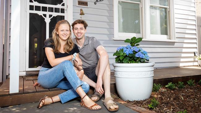 Young couple Penelope Chirnside and Lachlan Evans ‘definitely’ think Northcote is the best Melbourne suburb. Picture: Mark Stewart