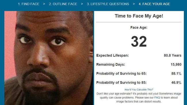 Kanye West appears 32 to the computers, when he’s actually 37.