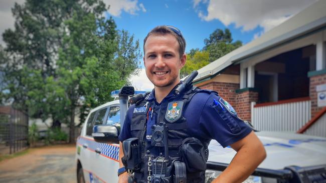 Constable Randall Kirk reveals he’s a little sore but is recovering well after he was shot at by three people during the chaotic scenes on Monday. Pic: Peta McEachern