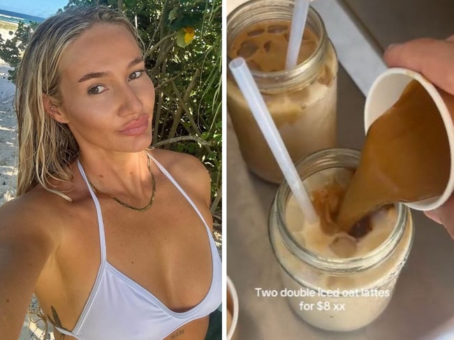 A woman has shared her hack to score cheap oat iced lattes. Picture: TikTok/@contentbyzara and Instagram/@zaragracewright