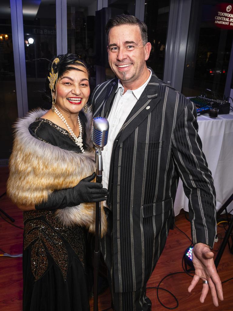 Ready to perform as Just Us are Caroline and Sheldon Reddie from New Zealand as Centro Italian Ristorante at Toowoomba Central Plaza opens with a Gatsby cocktail party, Friday, May 12, 2023. Picture: Kevin Farmer