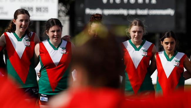 Clonard College lineup for the national anthem. Picture: Dylan Burns/AFL Photos via Getty Images