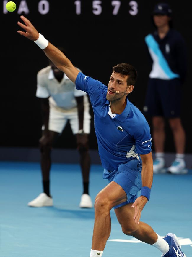 Djokovic having a bowl on Rod Laver Arena. Picture: Mark Stewart