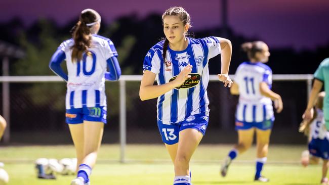 Leesa Makrylos is absolutely devastating every time she takes the field for Hellenic in the 2023 NT Football Women's Premier League. Picture: Daniel Abrantes