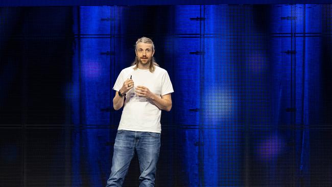 Mike Cannon-Brookes at the Atlassian Team `23 Las Vegas event. The company says macroeconomic headwinds are affecting its outlook.