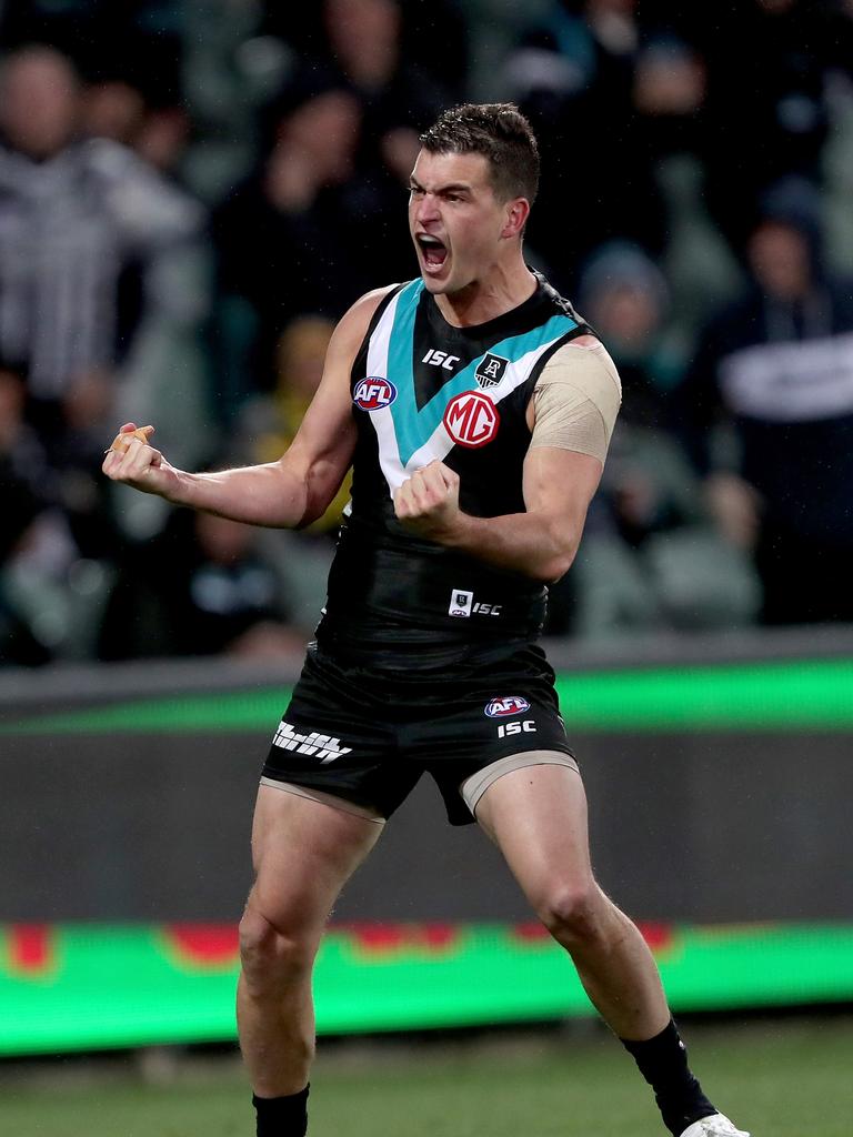 Tom Rockliff sustained deep vein thrombosis in his calf. Picture: James Elsby/AFL Photos via Getty Images