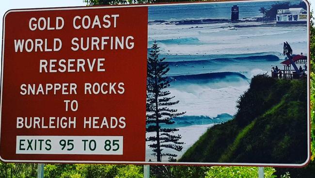 New signs along the M1 at Tugun point to the Gold Coast World Surfing Reserve.