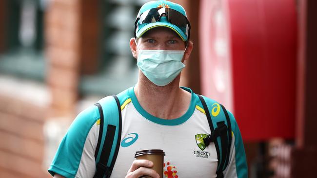 Steve Smith with his mask ahead of the new years Test. Picture: Getty Images