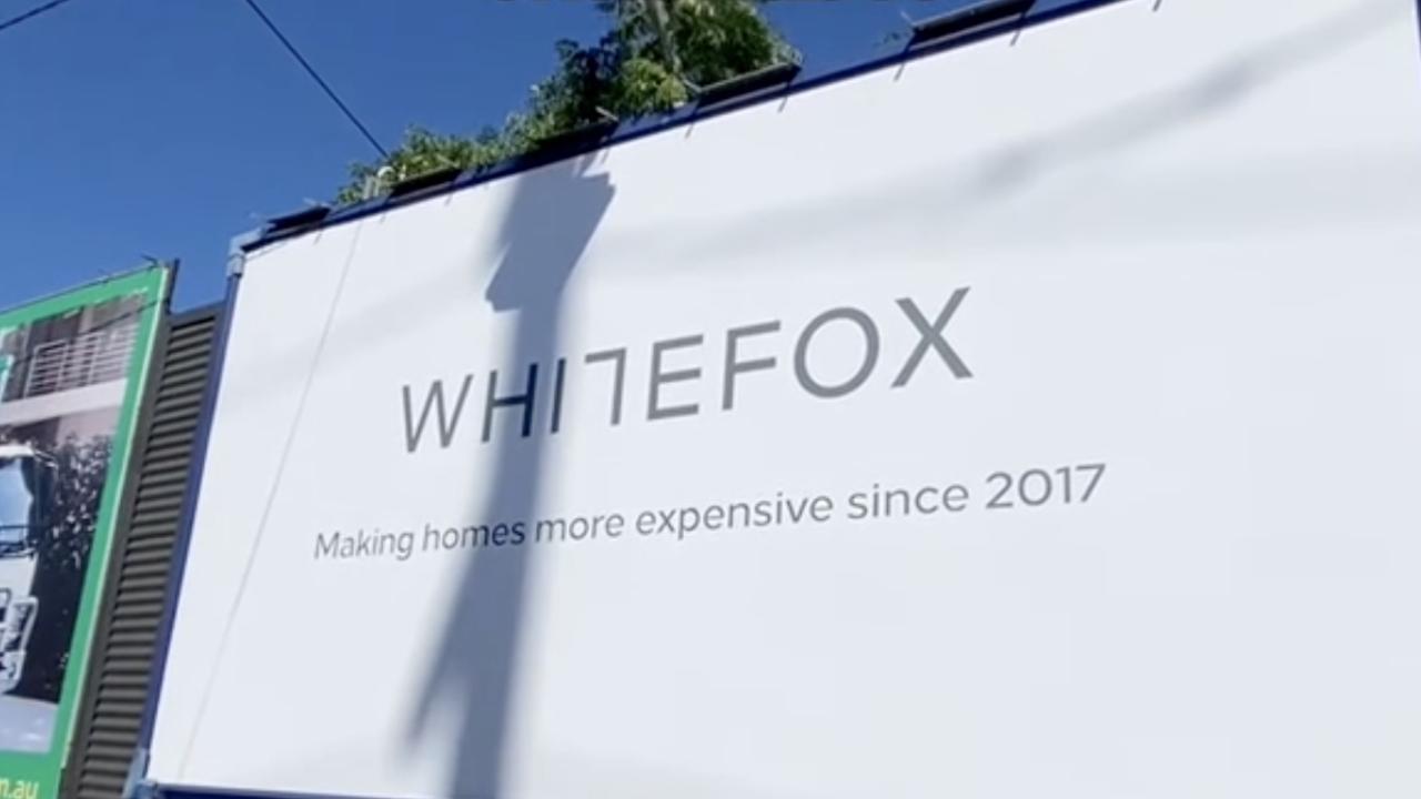 The controversial new WHITEFOX billboard campaign claims to “make homes more expensive,” sparking fierce debate on social media. Picture: TikTok