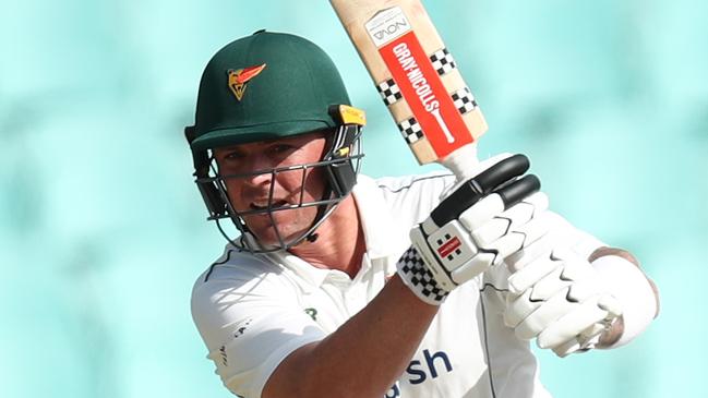 SYDNEY, AUSTRALIA - FEBRUARY 12: Ben McDermott of the Tigers bats during the Sheffield Shield match between New South Wales and Tasmania at Sydney Cricket Ground on February 12, 2023 in Sydney, Australia. (Photo by Jason McCawley/Getty Images)