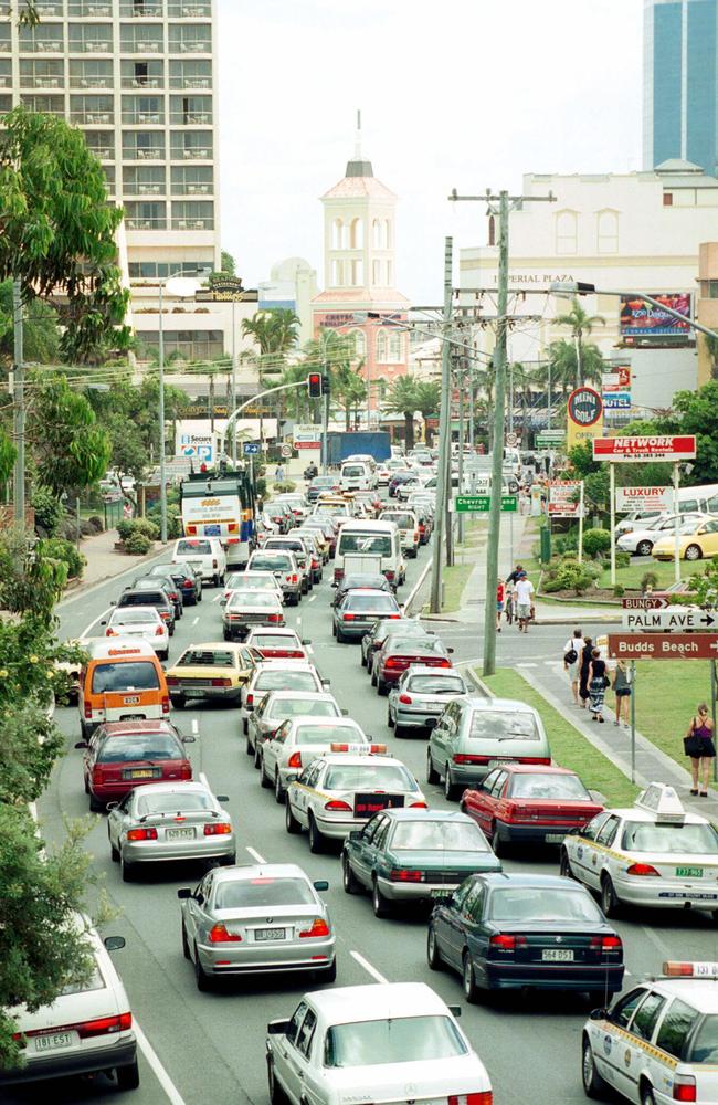 Traffic in central Surfers Paradise in January 2001.