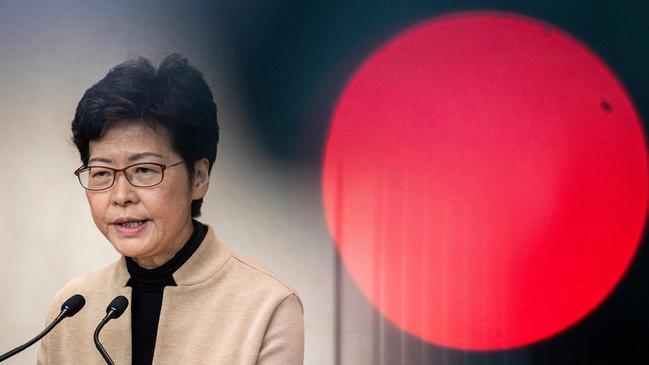 Hong Kong Chief Executive Carrie Lam at a press conference on Tuesday. Picture: AFP