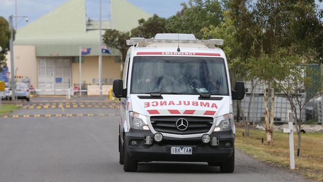 An ambulance leaves Barwon Prison, where Tony Mokbel was attacked today. Picture: Peter Ristevski