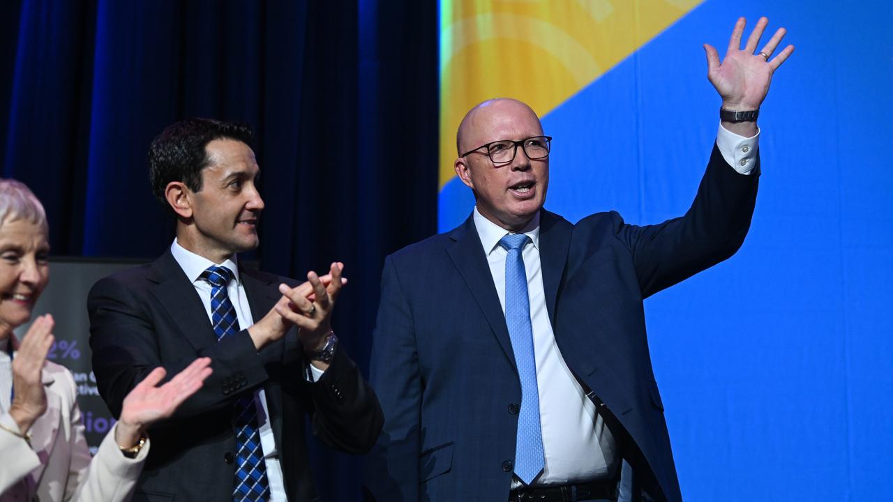 Federal Opposition Leader Peter Dutton (right) has thrown his support behind Queensland Opposition Leader David Crisafulli. Picture: Dan Peled / NewsWire