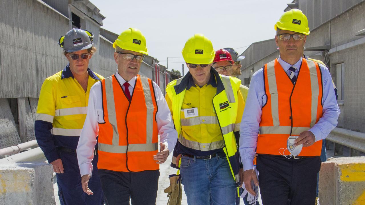 Former federal Labor leader Bill Shorten (second from left) and Corio MP Richard Marles (right) during a visit to Incitec Pivot’s Geelong base in 2017. Picture: Mark McQuillan.