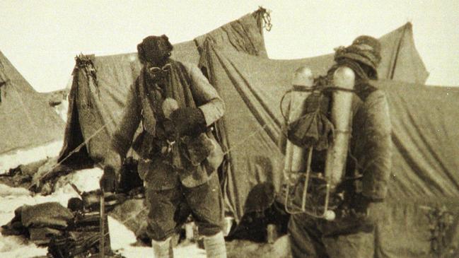 British mountaineer George Mallory (left) and Andrew Irvine at their camp on North Col of Mount Everest, in whatr is believed to be last images of them before they disappeared. 