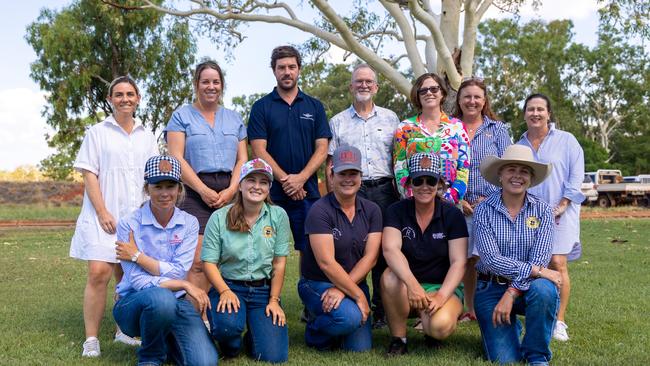 Nigel Wyatt (RFDS), Dr Gregory Bull (program facilitator) Annabelle Keith (NTCA) and Isobel Heffernan (NTCA) with participants on Katherine Research Station. Picture: Supplied