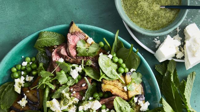 Seared Beef, Eggplant and Pea salad. Picture: Guy Bailey.