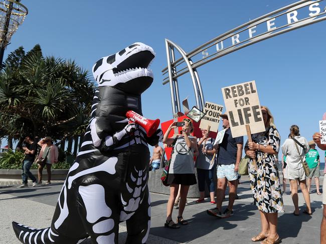 PROTEST: Extinction Rebellion protest in Surfers Paradise. 2 men arrested after a fight broke out. Picture: NIGEL HALLETT