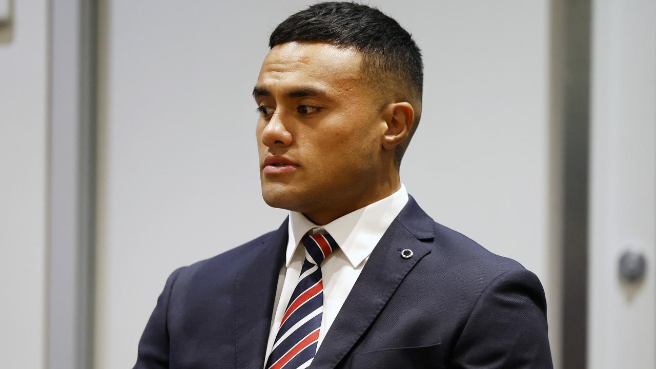 Roosters player Spencer Leniu at the NRL Judiciary hearing at Rugby League Central, Moore Park. Picture: Jonathan Ng