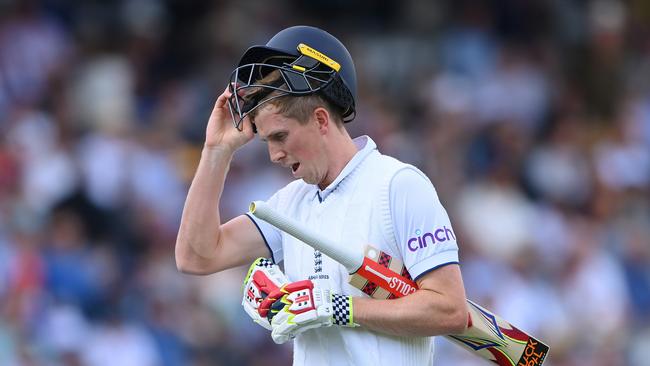 Zak Crawley departs in the third over of England’s chase. Picture: Gettys