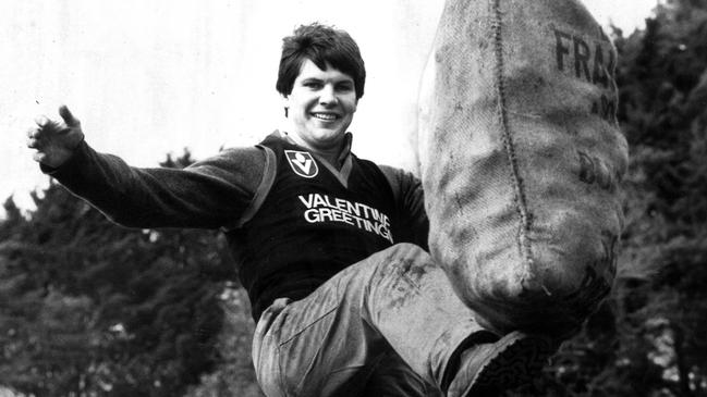 Danny Frawley at his parents' Bungaree home, helping out with the harvest, in 1985.