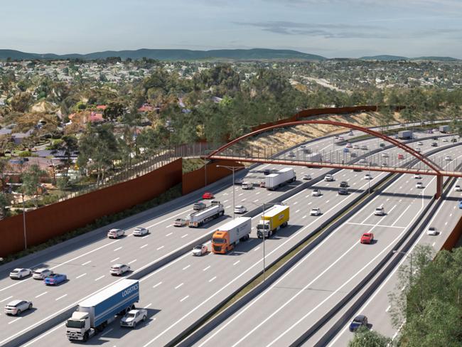 Renders showing updated designs for the the North East LinkRing Road completionMacorna Street Bridge