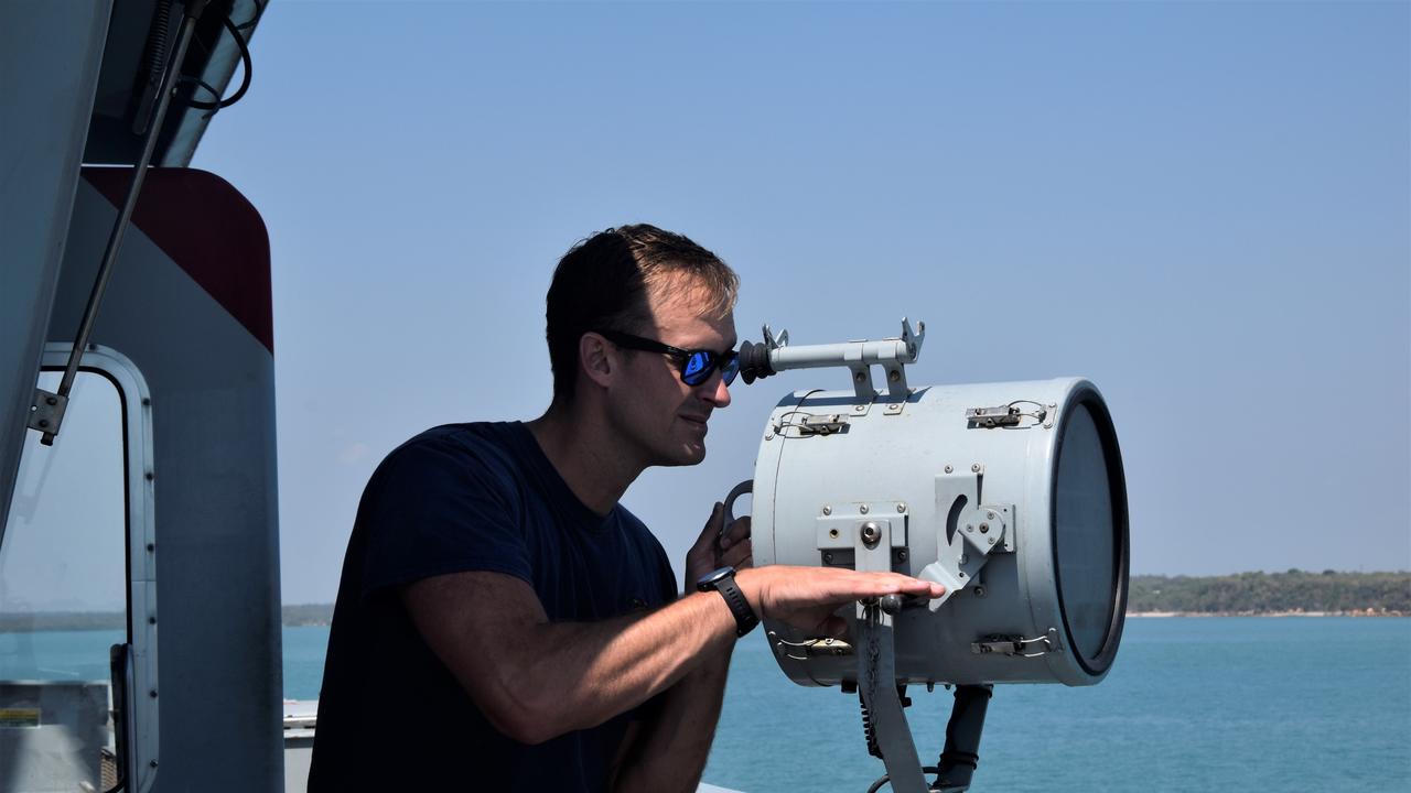 Royal Navy Lieutenant Sam Knight aboard the HMS Spey on the two year anniversary of the warship's deployment. Picture: Sierra Haigh