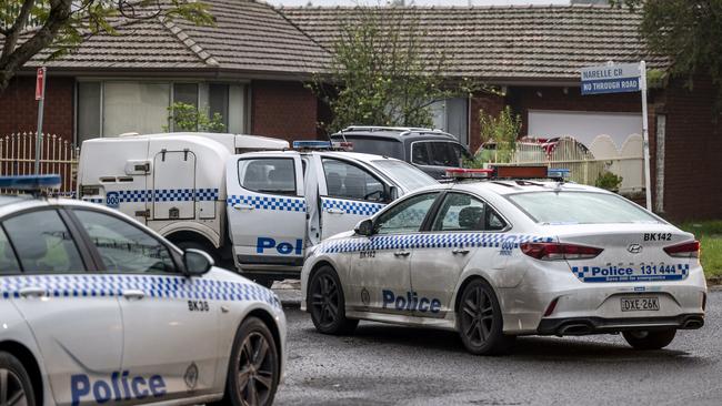 Officers were working the crime scene in Narelle Cres today. Picture: Darren Leigh Roberts