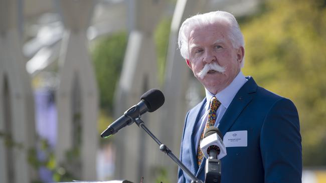 Michael Lennon, chair of the Riverbank Entertainment Precinct Advisory Committee, speaks at the launch. Picture: NCA NewsWire / Naomi Jellicoe