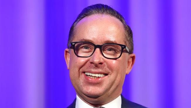 Alan Joyce speaking at a leadership summit in Sydney on the day of the same sex marriage plebiscite results. Picture: Hollie Adams