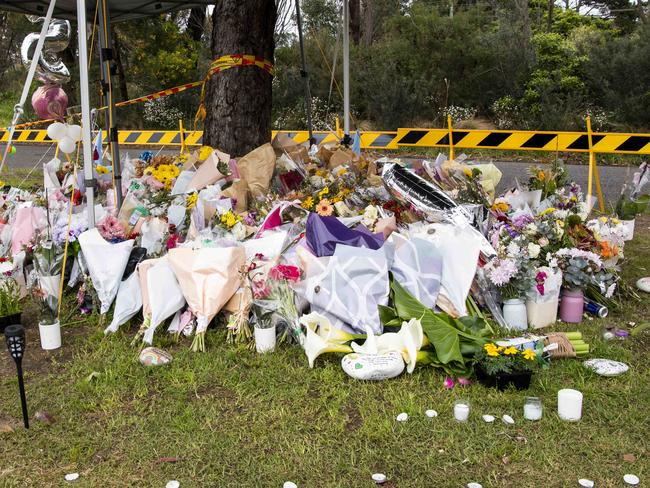 The memorial for five teenagers killed in the horror crash at Buxton. Picture: Monique Harmer