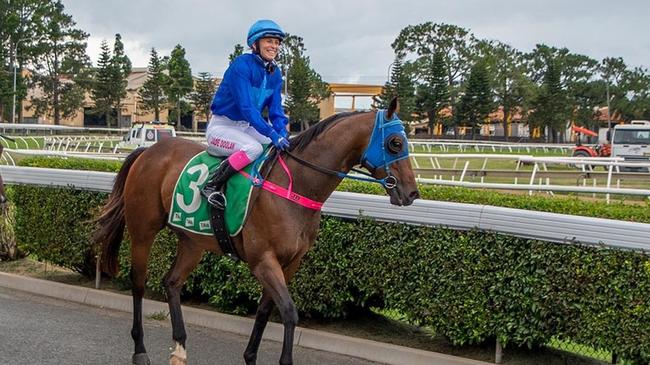 Apprentice jockey Jade Doolan onboard the horse of the hour completing its redemption at Mackay last friday