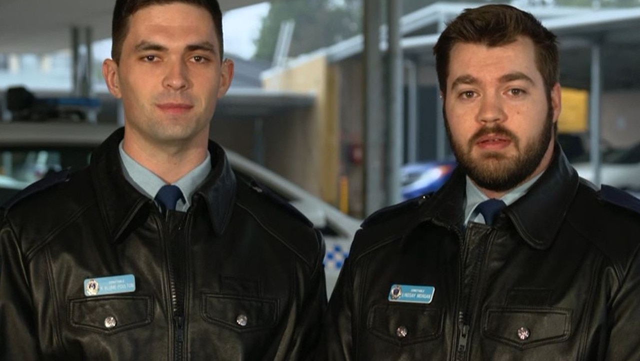 Probationary Constables Ryan Blume-Poulton (left) and Lindsay Morgan (right) sprung to action when confronted with the stranded man. Picture: 9 News