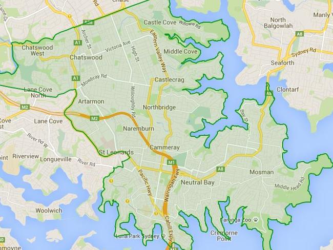 The State Government’s preferred three-way merger proposal between North Sydney, Willoughby and Mosman councils.