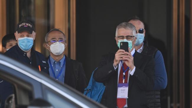 Dominic Dwyer, right, in Wuhan in January 2021. Picture: AFP