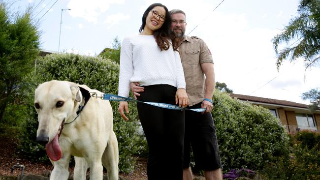 Andrew Odd and Mai Son with greyhound Kya.