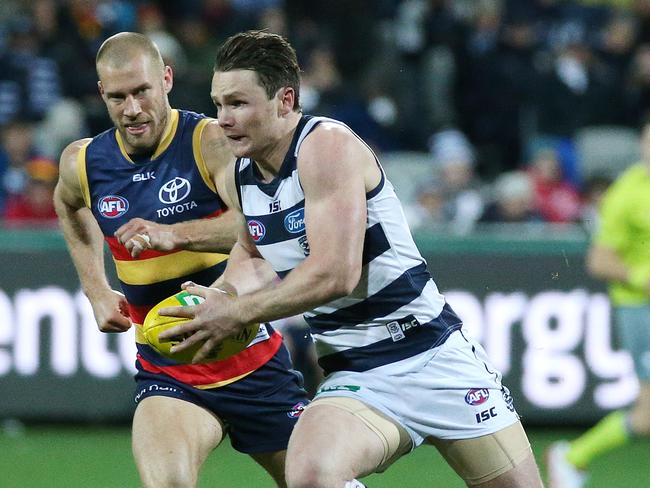 Patrick Dangerfield had 36 disposals for the Cats. Picture: George Salpigtidis