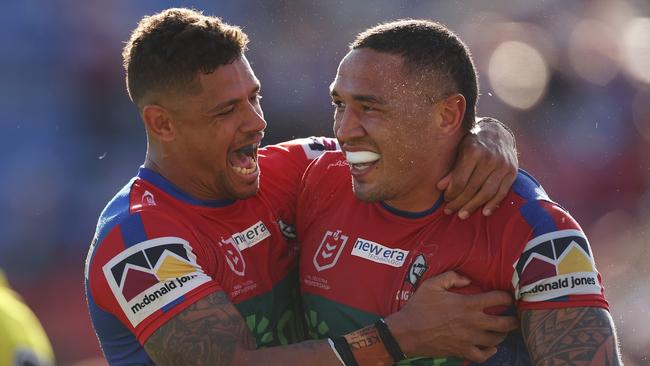 Dane Gagai and Tyson Frizell pressed their Origin cases. (Photo by Mark Kolbe/Getty Images)