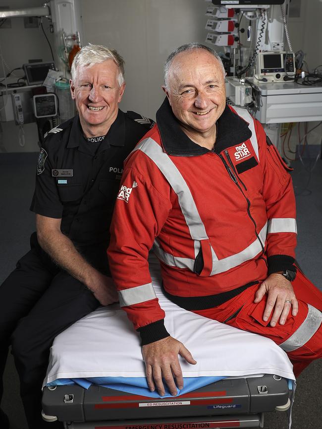 Renowned Emergency Doctor Bill Griggs with STAR Force officer Derrick McManus who was shot while on duty. Picture Sarah Reed
