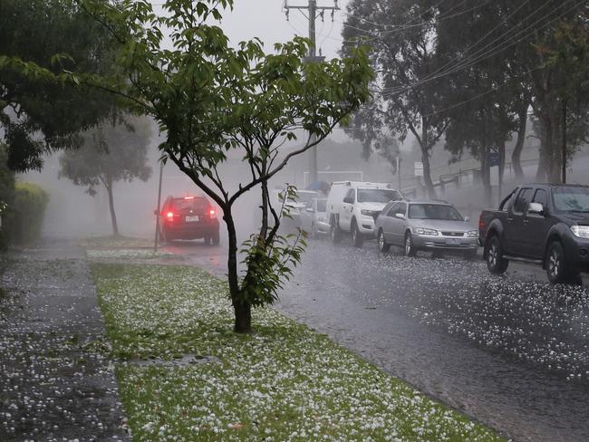 The hailstorm hits Templestowe. Picture: David Caird