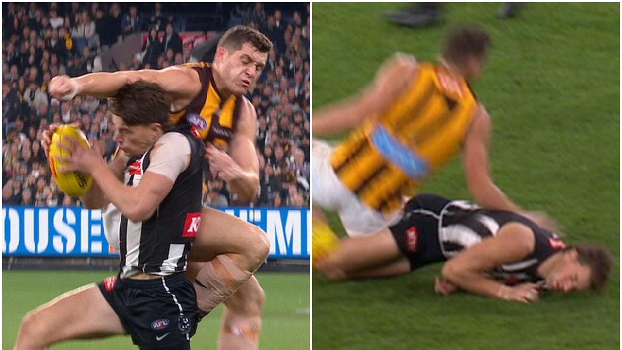 Lloyd Meek is set for a stint on the sidelines after this late hit on Pat Lipinski.