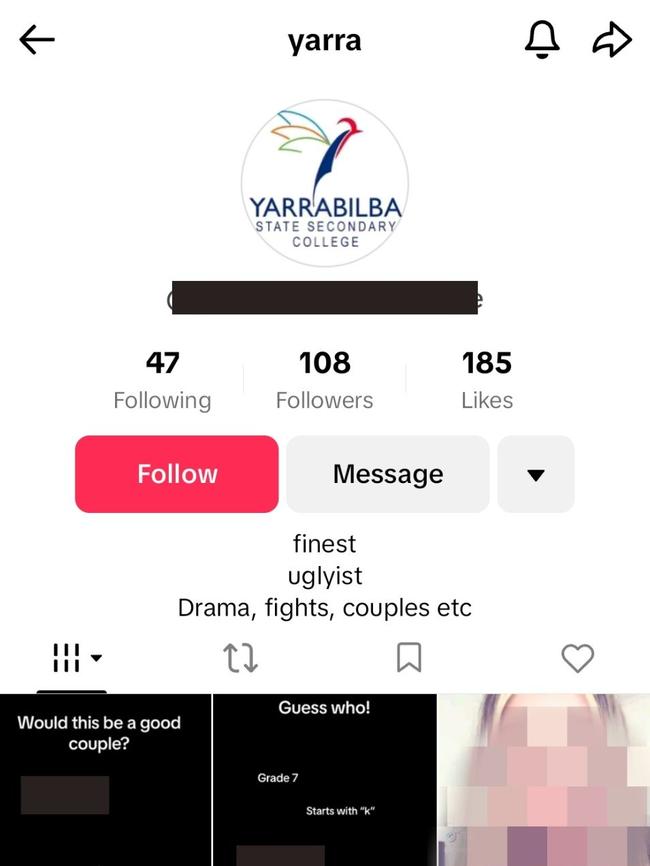 An account was created to rank the most attractive students at Yarrabilba State Secondary College. Picture: TikTok