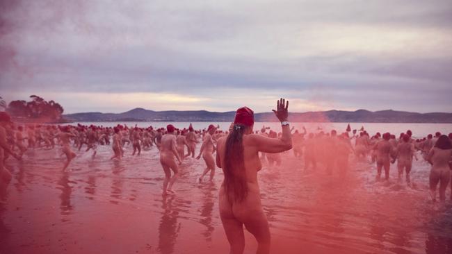 One of Dark Mofo’s most popular ‘rituals’ is a collective nude dip into the cold Tasmanian waters. Picture: Supplied