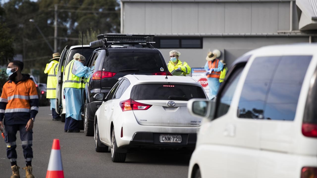 Carpark testing continues for COVID-19 at Crossroads Hotel in Casula. Picture: Dylan Robinson