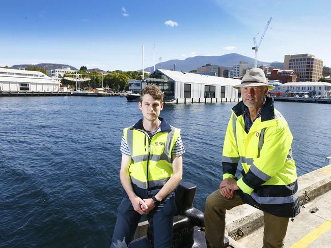 Rhys Hall, street team volunteer and Guy Stainsby, project officer for The Salvation Army are pictured at Elizabeth Street Pier where an intoxicated man was rescued from the water earlier that day. Picture: MATT THOMPSON