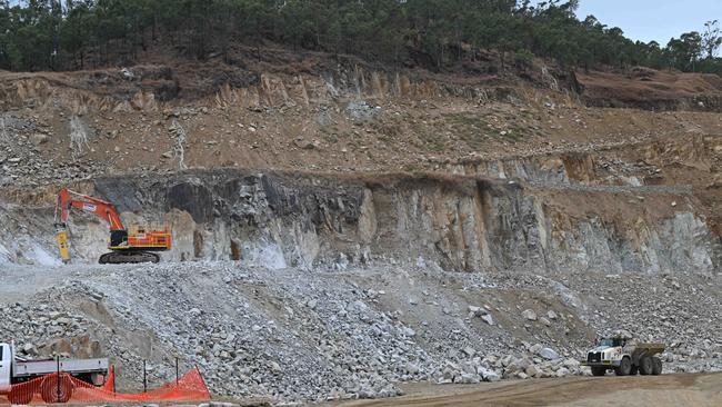 Work underway on the amphitheatre and stage four land lots which will be built into the hill. Picture: Lyndon Mechielsen/Courier Mail